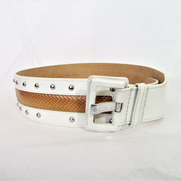 Calvin Klein white tan stripe leather belt M main image 5